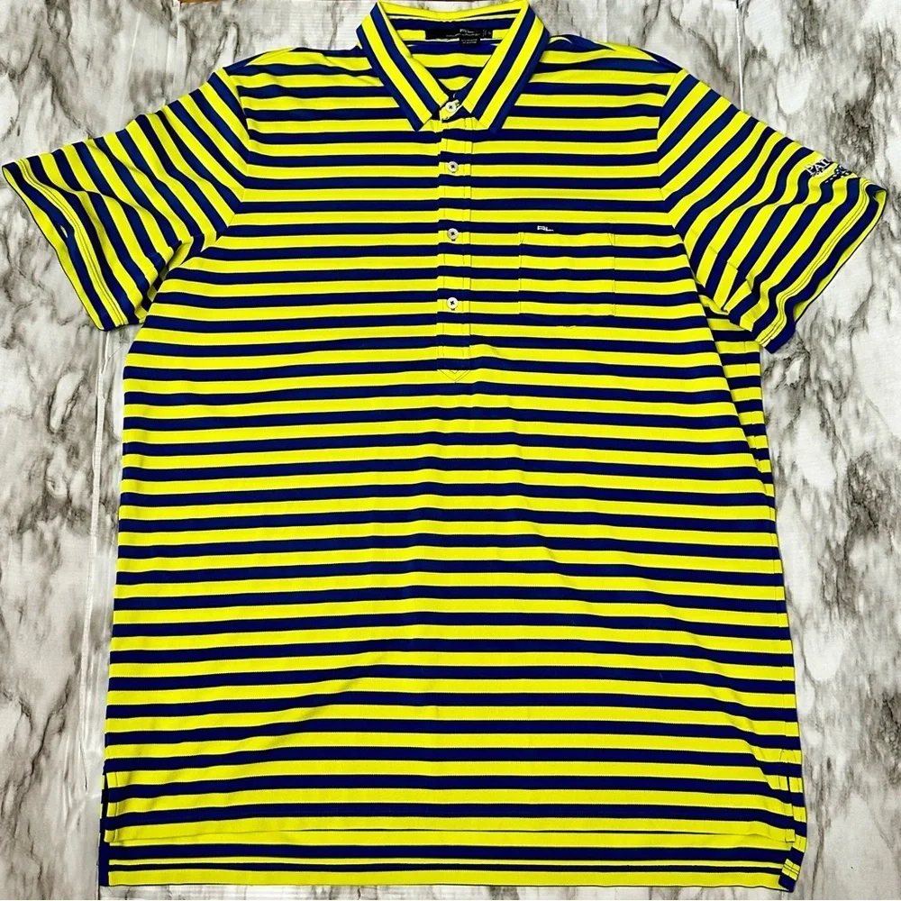 Ralph Lauren RLX Yellow and Blue Polo Shirt Las Vegas Golf Resort Wear Preppy